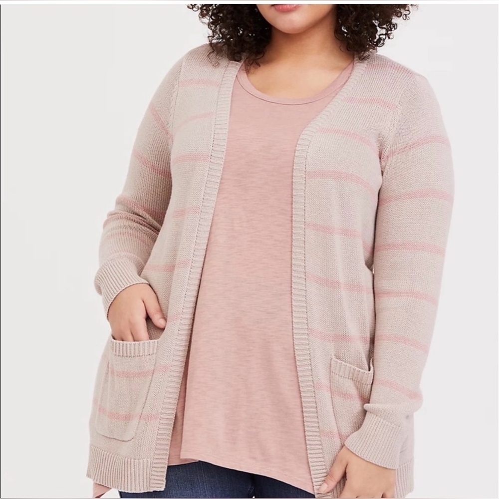 Torrid Super Soft Plush Open Front Duster  Size 1x Cardigan Stripe Soft Pink‌